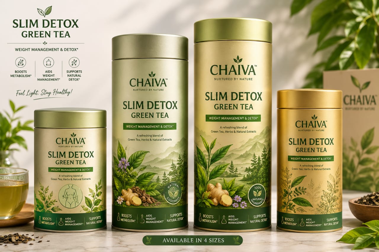 Chaiva Slim Detox Green Tea cylindrical packaging